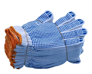 Barato Industrial blanqueado blanco poliéster algodón mezcla Cadena de punto de un solo lado azul lunares Palma seguridad trabajo Pvc punteado guantes - Product Image 6