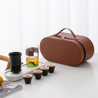 Tasse portable créative en céramique, théière avec 4 tasses service à thé de voyage pour le camping en plein air coffret cadeau pour thé de voyage
