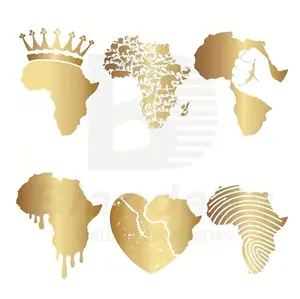 แอฟริกาแผนที่ Designs Golden Glitter เหล็ก-บนสติกเกอร์การถ่ายเทความร้อนความร้อนกดสติกเกอร์โอนสําหรับ DIY เสื้อผ้าเสื้อยืด