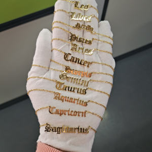 Collar del zodiaco inglés antiguo personalizado, Gargantilla con letras de acero inoxidable, placa con nombre, horóscopo, joyería - Product Image 4