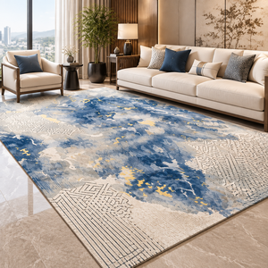 Alfombra de Lujo Personalizada, Abstracta, Hecha a Mano, con Mechones Cortados, Ecológica, Duradera, de Lana de Nueva Zelanda y Seda de Bambú, para Hotel o Villa - Product Image 1