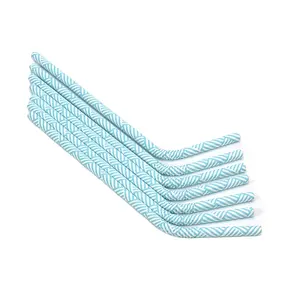 Hot Selling Food Grade Degradable Flexible Herringbone Blue Paper Straws for Party Decoration