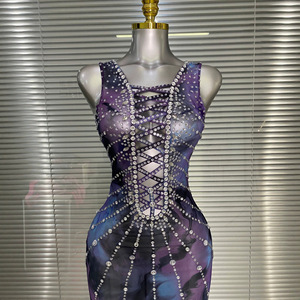 Vestido de Escenario para Discotecas, Diseño Sexy Transparente con Esquema de Color Tinta de Agua, Vestido para Fiesta de Cumpleaños - Product Image 2