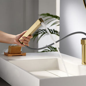 Grifo mezclador de lavabo extraíble de lujo, grifo de lavabo digital de 2 vías, grifo de lavabo de baño de oro cepillado montado en cubierta - Product Image 3