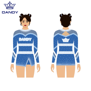 Conjuntos de uniformes de porristas azules con logotipo de apliques de color personalizado, faldas de baile para jóvenes, cristales de licra, ropa de competición - Product Image 3
