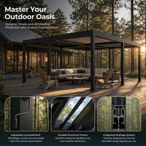 Pergola extérieure <span class=keywords><strong>en</strong></span> aluminium <span class=keywords><strong>de</strong></span> qualité supérieure avec <span class=keywords><strong>toit</strong></span> motorisé réglable pour cour et patio - Product Image 1