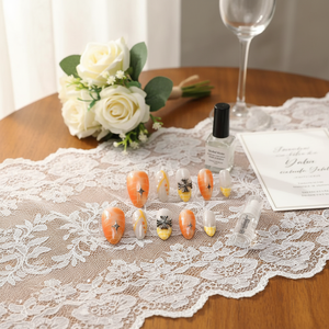 Aura Chic di lusso unghie corte bara mandarino quadrato Press-on Set con colla simpatici unghie finte in acrilico per matrimoni e dita - Product Image 3