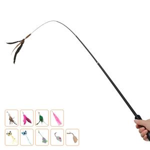 Baguette rétractable pour chat avec logo personnalisé <span class=keywords><strong>en</strong></span> gros d'usine Jouet de pêche Bâton teaser <span class=keywords><strong>en</strong></span> <span class=keywords><strong>papier</strong></span> bois plume - Product Image 1