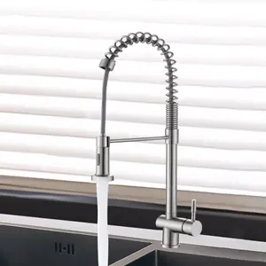 Factory Supplier Custom Design Hot Sale Stainless Steel Way Spring Pull Down Brushed Nickel Kitchens Luxury Faucet Kitchen Taps