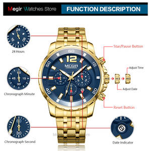<span class=keywords><strong>MEGIR</strong></span> 2068 marque de mode montres pour hommes 3ATM étanche calendrier chronographe en acier inoxydable or <span class=keywords><strong>montre</strong></span> de luxe Reloj Mujer - Product Image 4