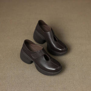 Zapatos de Tacón Medio Grueso, Hechos a Mano, con Punta Cuadrada, Color Sólido, Elegantes, Retro, Casuales, Antideslizantes e Impermeables - Product Image 2