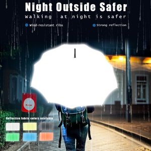 Reflective Stripes Straight Umbrella Fiberglass <b>Frame</b> Semi-Automatic Opening All-Season 8-Rib for Night Safety Evening Commuters - Product Image 2