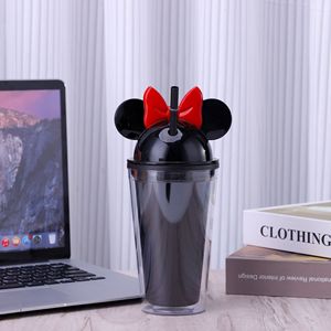 Wholesale 16oz Clear Double Wall <strong>Mouse</strong> Shaped Mug Plastic Water Bottle Tumbler Cups in Bulk Kids Cute Cartoon Sippy Cup - Product Image 3