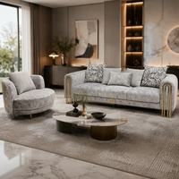 Canapé moderne de luxe 3 places + fauteuil individuel, ensemble de canapés rembourrés pour salon avec décor en acier doré, meubles haut de gamme pour hôtel