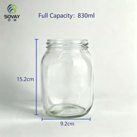 Pot en verre alimentaire rond de 780 ml grande capacité, récipient haute transparence pour produits fermentés et emballage de détail alimentaire