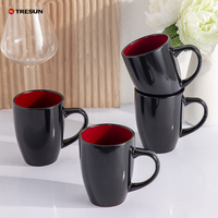 Chine Prix Bas Vaisselle Irrégulière 16 Pièces Rouge Brillant Noir Moderne Service de Table en Grès Céramique pour la Maison