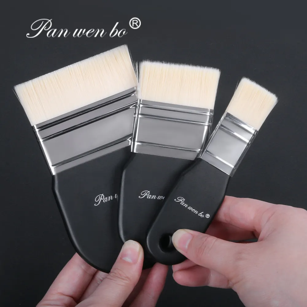 Custom logo Acrylic Oil Drawing Professional Wooden Handle Nylon painting brush Black Wall Paint Brush Set Diy Paint Brush