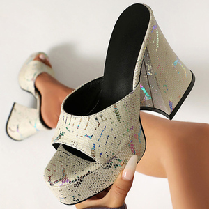 New Mixed Colors Women High Chunky Heels Pumps Open Toe Colorful Sandals Ladies Party Dress Thick Platform Mules <b>Shoes</b> - Product Image 2