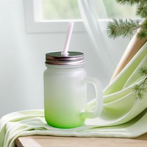 430ML Color Bottom Gradient Glass Sublimation Mason Cup with Handle and Printed Lid Modern Design Portable Business Gift - Product Image 2