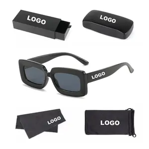 Custom Logo Square Rectangular Trendy Retro Driving Sun Glasses UV400 Small Vintage Plastic Rectangle Sunglasses