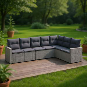 Set Divano da Giardino in Rattan Grigio 6 Posti, Arredamento da Esterno Contemporaneo Resistente alle Intemperie, Set Lounge da Patio - Product Image 2