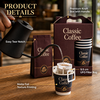 Kit de café portable pour l'extérieur avec boîte de transport, compatible réfrigérateur, filtre à café, sacs et gobelets en papier, idéal pour les voyages, personnalisation de marque par impression en héliogravure