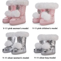 Bottes de neige mi-mollet pour enfants et adultes, motif flocon de neige, neuf couleurs, doublure polaire, épaisses et chaudes, antidérapantes et imperméables pour l'hiver