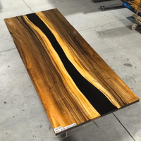 Nouveaux styles de tables à manger en résine époxy avec bord naturel, dessus de table en bois de noyer massif en stock, 2,5 x 2,5 pieds, ensembles de salle à manger