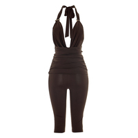 Viviblook J26ST090 Ensemble d'été pour femme, débardeur dos nu à col bénitier avec empiècements métalliques et pantalon court, deux pièces