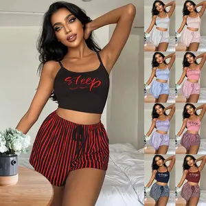 Jarretelles imprimées d'été pour femmes avec drapé doux Short imprimé complet à séchage rapide Ensemble de pyjama tricoté pour vêtements de maison