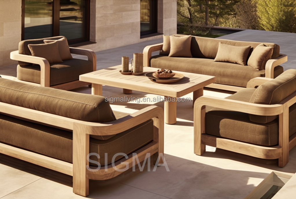 Hot Selling Water-resistant Outdoor Restaurant Furniture Garden Wooden Frame Patio Accent Chair Set Teak Wood Lounger Chair