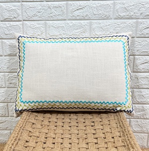 Handcrafted Boho Blue And Yellow Embroidery <b>Cushion</b> <b>Cover</b> <b>Rectangular</b> Pillow Sham Solid Pattern Zipper Closure for Home Hotel - Product Image 1