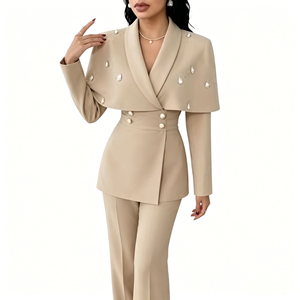 Ensemble <span class=keywords><strong>tailleur</strong></span> élégant 2 pièces en velours anti-boulochage pour <span class=keywords><strong>femme</strong></span>, uniforme professionnel de bureau, avec boutons, sur mesure OEM/ODM - Product Image 1