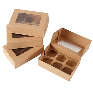 Manufacturer Customized logo Eco Friendly Kraft Paper Malaysia Cupcake Boxes With PET Clear Window