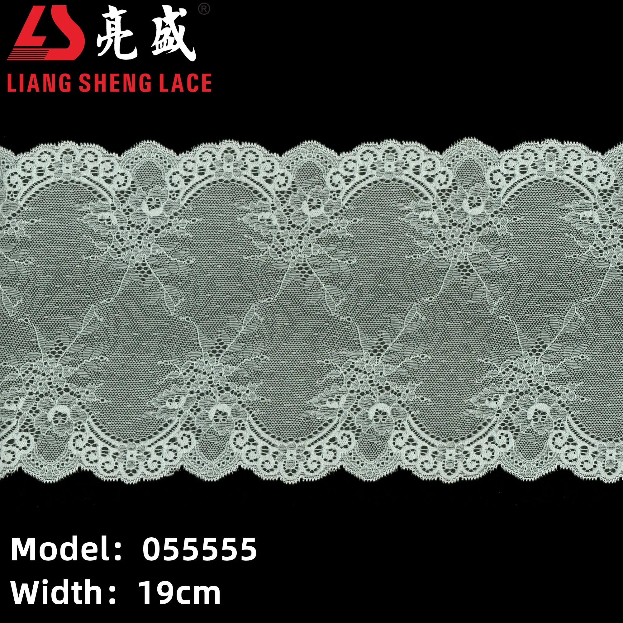 05555 Swiss Elastic Lace Fabric 19cm Flower Green White Knit Border Lace Trim Stretch Chantilly Lace Dress Underwear