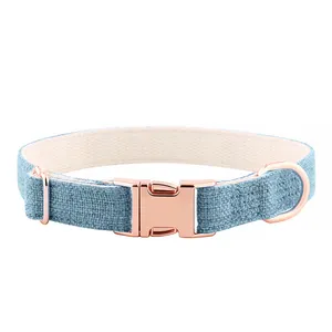 Eco Friendly Organic 100% Hemp Dog Collars With Rose Gold Metal Buckle For Large Medium Small Dogs