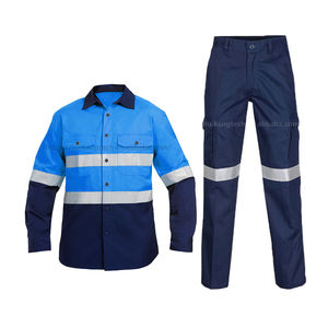 고시인성 면 작업복 세트 도로 공사 산업용 반사띠 작업 셔츠 바지 유니폼 작업복 - Product Image 2