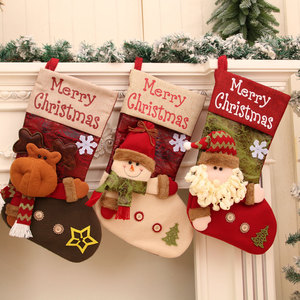 Nouvelle chaussette de Noël extra-large en lin avec bouton 3D, décoration de Noël, chaussette du Père Noël, sac cadeau - Product Image 1