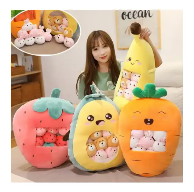 Bantal lembut Anime kartun makanan ringan tas makanan ringan alpukat stroberi boneka wortel pisang bantal mainan