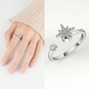 Anillo Giratorio Antiestrés, Juego de 3 Piezas, Microincrustaciones de Circonio, Cobre, Anillos Abiertos con Diseño de Flor, Joyería para Aliviar el Estrés - Product Image 2