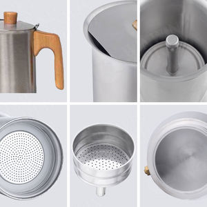 <span class=keywords><strong>Cafetera</strong></span> Mocha con mango de madera real de primera calidad, máquina de café Espresso de acero inoxidable para café clásico de estilo italiano Brew 6 tazas - Product Image 4