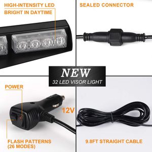 Luces de visera de 32 <span class=keywords><strong>LED</strong></span> 26 patrones de flash baliza estroboscópica de advertencia de peligro de emergencia <span class=keywords><strong>para</strong></span> <span class=keywords><strong>parabrisas</strong></span> verde/blanco - Product Image 3