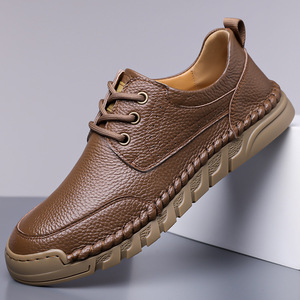 Mocasines Casuales de Cuero para Hombre, Cosidos a Mano, de Piel de Vaca, Tacón Bajo, Suela de Goma Transpirable, Zapatos de Ocio - Product Image 1