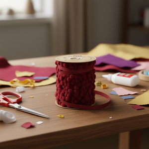 Nastro Ilan Pom Pom Larghezza 2 cm Lunghezza 1 m Colore Rosso Intenso Per Decorazioni Artigianali - Product Image 2