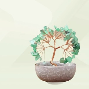 Arbre à monnaie en cristal fait main dans un bol en céramique craquelée pour la décoration de la maison, du bureau ou comme cadeau - Product Image 1