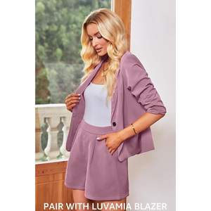 2025 femmes rose poussiéreux taille haute plissé habillé Blazer Shorts taille élastique jambe large robe Shorts taille moyenne (convient à la taille - Product Image 2