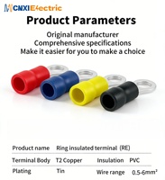 Terminal de Anillo de Compresión CNXI Serie RE, Tipo de Fácil Inserción, T2, Cobre y PVC Aislado, Estañado, para Conexión Rápida de Cables