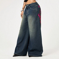 Jeans pour femmes YUANBOFEI, pantalon en denim à jambes larges, broderie tendance, détail en strass, jeans de haute qualité, style streetwear pour femmes