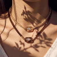 Colliers de perles en zircon et pierre naturelle Big Eye, accessoires de mode minimalistes pour femmes, style transfrontalier