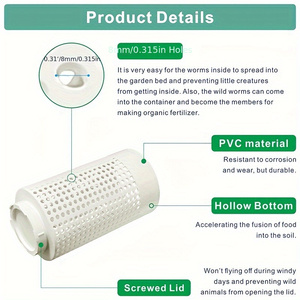 1 bac de compostage pour <span class=keywords><strong>vers</strong></span> de terre en PVC, gain de place, pour petits pots de fleurs et jardin, tube de compostage pour <span class=keywords><strong>vers</strong></span> de terre, pour l'entretien des jardins et des pelouses - Product Image 4